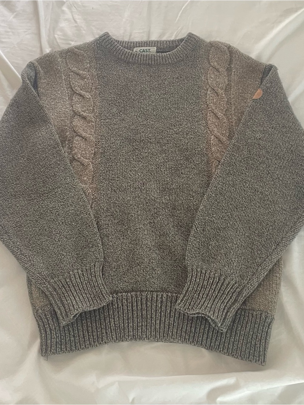 Gray Cable-Knit Crewneck Sweater
